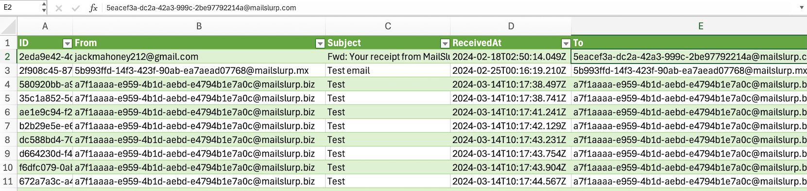 Create a table of emails from any inbox using MailSlurp and Power Query data sources